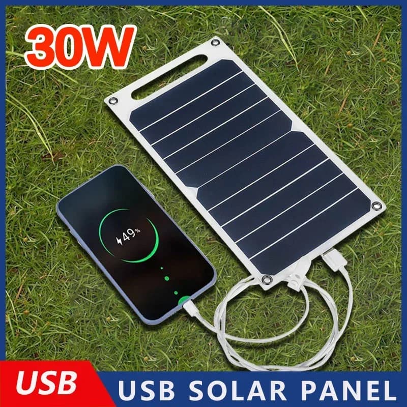 30W Solar Panel With USB Waterproof Outdoor Hiking and Camping Portable Battery