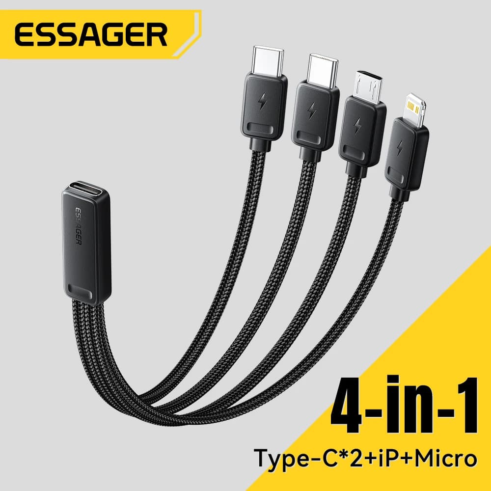 Essager 4-In-1 Fast Charging Portable Cable for Travel Type C Female to Multi