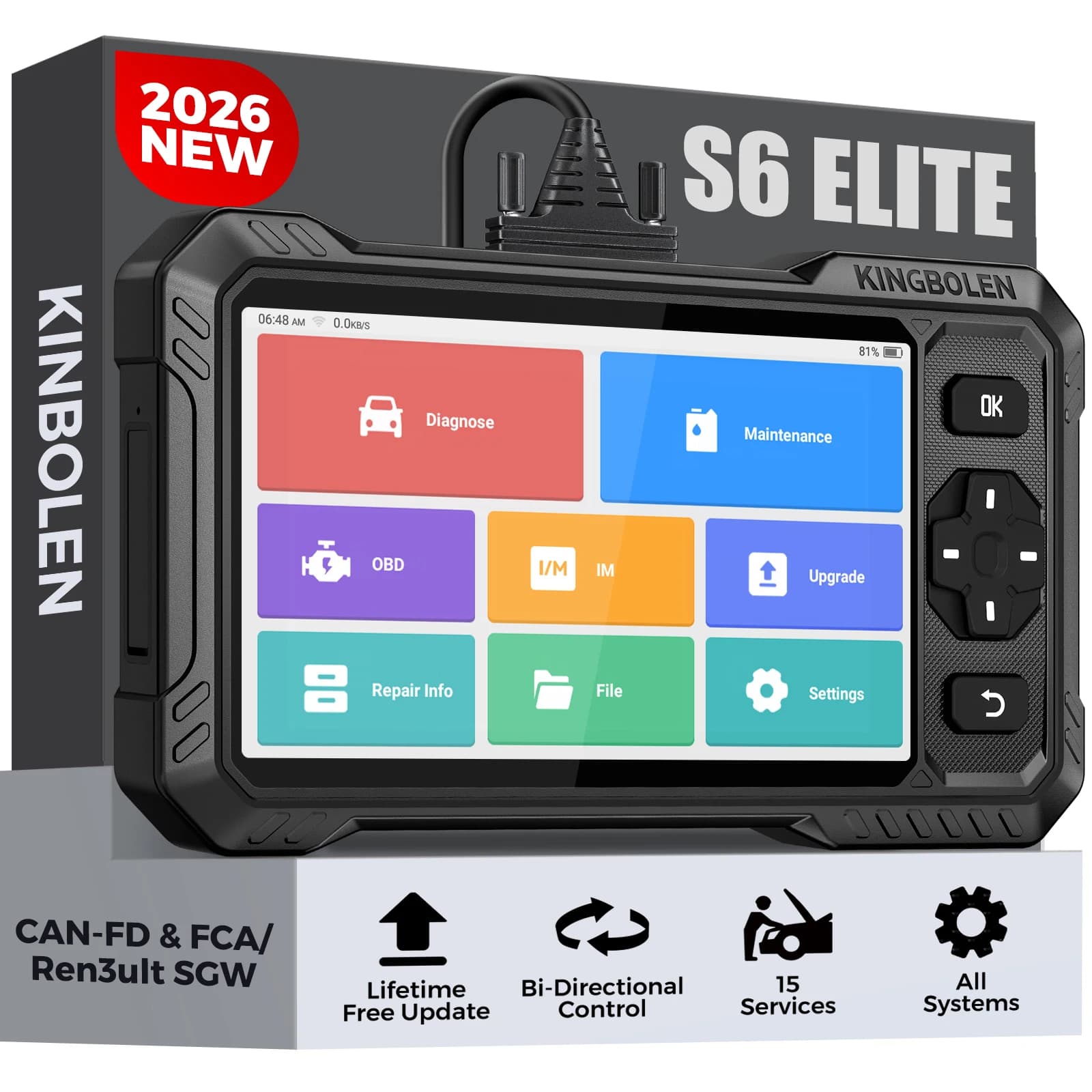 KINGBOLEN S6 ELite CAN FD All System OBD2 Scanner Bidirectional Test Car