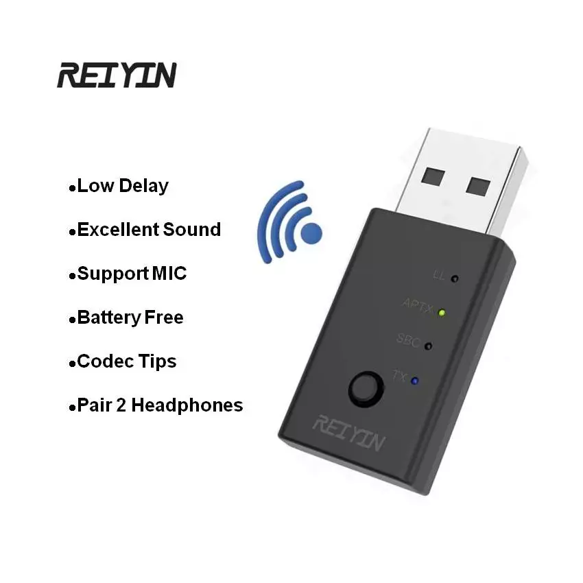 Reiyin USB Audio Transmitter Adapter Bluetooth 5.0 for PC aptX Low Latency