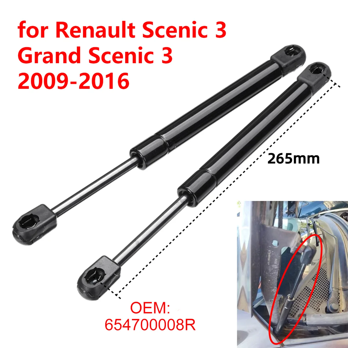 2-Piece 654700008R Front Hood Gas Strut Support Set